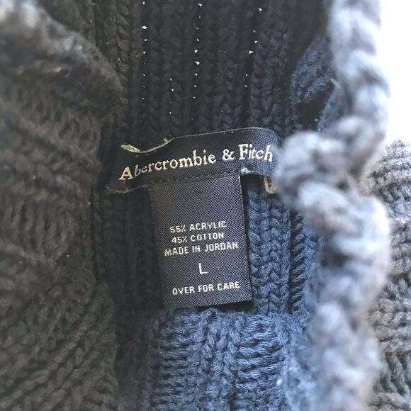 Abercrombie & Fitch Cable Knit Sweater Pullover Navy Blue Mock Women L (fits M) - Picture 2 of 8